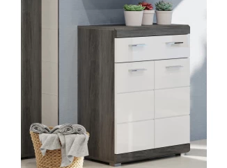 Skrinka so zásuvkou Scout, šedý dub/biely lesk