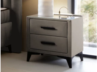 Nočný stolík s 2 zásuvkami Joy, béžová látka