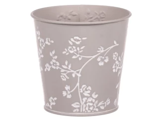 Obal na kvetináč šedý s bielymi ružami, 11 cm