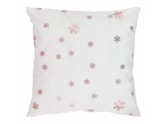 Vianočný dekoračný vankúš Červené vločky 45x45 cm, biely