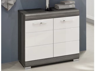 Kúpeľňová skrinka pod umývadlo Scout, šedý dub/biely lesk, 2 dvere