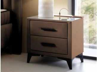 Nočný stolík s 2 zásuvkami Joy, whisky hnedá látka