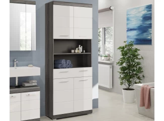 Vysoká skrinka s priehradkami Scout, šedý dub/biela lesk