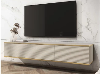 Závesná TV skrinka Orfeo, 175 cm, béžová štruktúra/zlatá