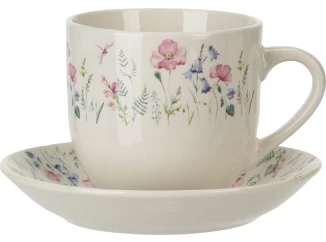 Šálka s tanierikom 7 cm, rozkvitnutá lúka