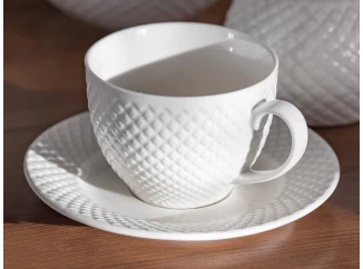 Šálka s podšálkou Diamond Line 220 ml, biely s reliéfem