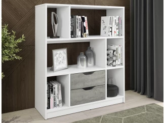 Nízký regál/knihovňa Sten Mini, biela/šedý betón