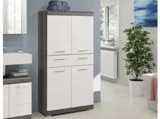 Vyššia skrinka so zásuvkou Scout, šedý dub/biela lesk