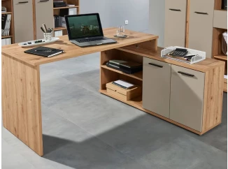 Rohový písací stôl Kanada, dub artisan/kašmírová béžová mat