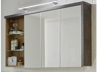 Kúpeľňová skrinka so zrkadlom Bay, dub/tmavosivý betón