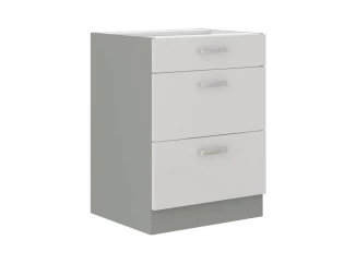 Dolná kuchynská zásuvková skrinka Bianka 60D3S, 60 cm, biely lesk