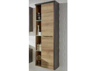 Kúpelňová vysoká skrinka Bay, dub/tmavosivý betón