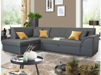 Rohová sedacia súprava Bernett, antracitová ekokoža/sivá tkanina, ľavý roh