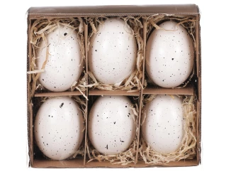 Veľkonočná dekorácia Vyfúknuté vajíčka, 6 ks, biele bodkované