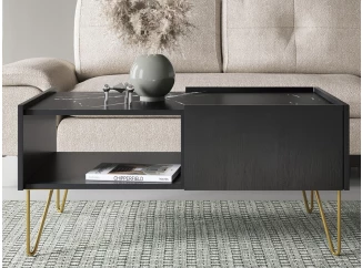 Konferenčný stolík so zásuvkami Harmony, čierny/čierny mramor