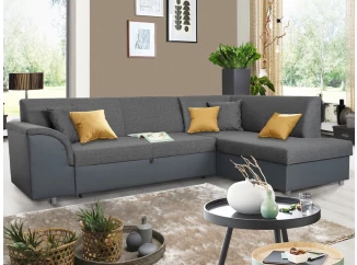 Rohová sedacia súprava Bernett, antracitová ekokoža/sivá látka, pravý roh