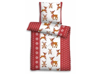 Detské obliečky Vianočný sobík, červená/biela