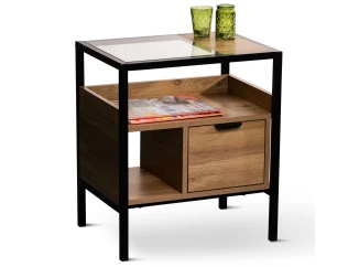 Odkladací/nočný stolík so zásuvkou Mandurah, kov/dub