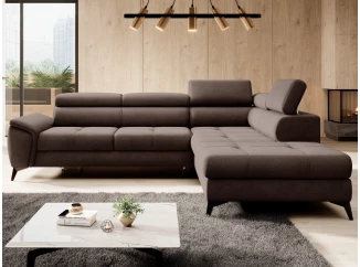 Rohová sedacia súprava Mocca, čokoládovo hnedá koža, pravý roh