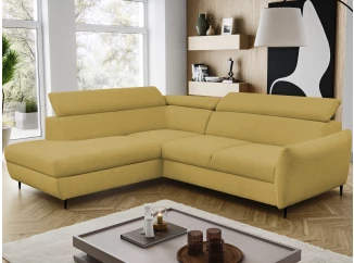 Rohová sedacia súprava Othello, horčicovo žltá látka, ľavý roh