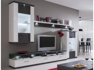 Obývacia stena Caracas kombi 333, grafit/biely lesk, s osvetlením