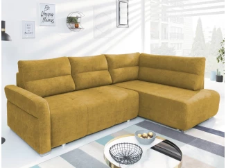 Rohová sedačka na trvalé spanie Island,horčicová žltá látka, pravý roh