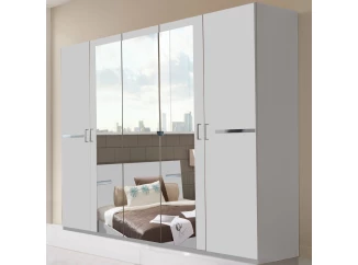 Šatníková skriňa so zrkadlami Anna, 225 cm, biela