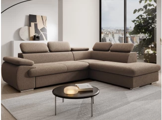 Rohová sedačka Viera,svetlo hnedá látka, pravý roh
