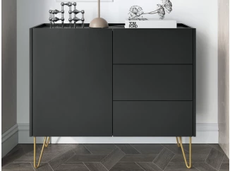 Komoda so zásuvkami Harmony, čierna/čierny mramor