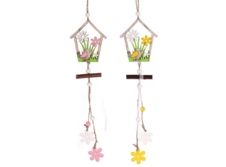 Závesná dekorácia Vtáčia búdka, drevená, mix 2 farieb