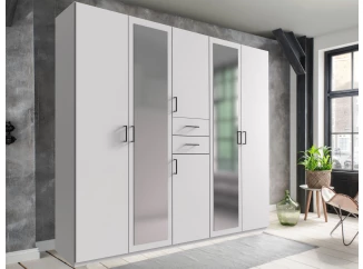 Šatníková skriňa so zrkadlami Düsseldorf, 225 cm, biela