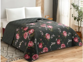 Prehoz na  posteľ Rommy 220x240 cm, kvetinový antracitový