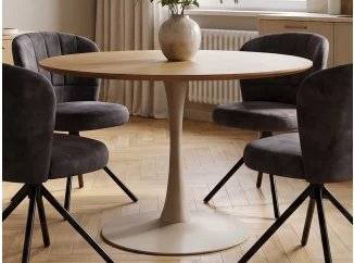 Okrúhly jedálenský stôl Ronduel, 110 cm, béžový kašmír/dub