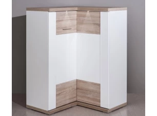 Rohová komoda Caracas typ 19, dub/biely lesk, s osvetlením