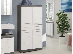 Vyššia skrinka so zásuvkou Scout, šedý dub/biela lesk