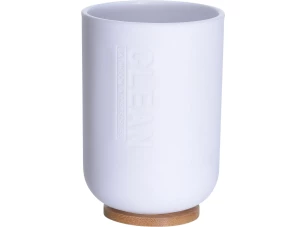 Pohár na kefky biely/bambus, 11 cm