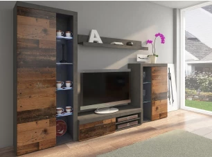 Obývacia stena Rumba, vintage optika kovu/dreva