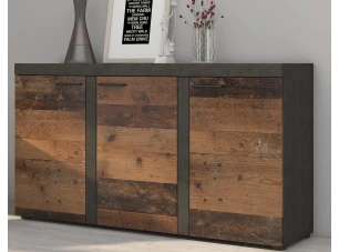 Komoda 3-dverová Rumba, vintage optika kovu/dreva