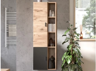 Závesná skrinka s priehradkami Grado, dub nox/šedá