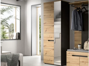 Predsieňová skriňa so zrkadlom Cano, 65 cm, šedá/dub artisan