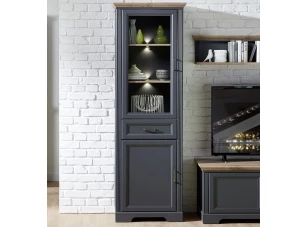 Vysoká vitrína Jasmin, grafit/dub, s osvetlením