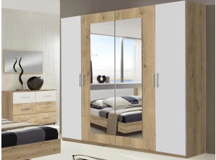 Šatníková skriňa s otočnými dverami Nora, 225 cm, doskový dub/biela