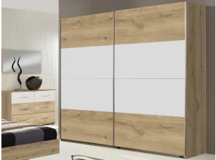 Šatníková skriňa s posuvnými dverami Nora, 225 cm, doskový dub/biela