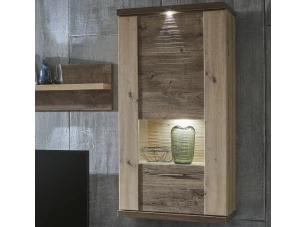 Závesná vitrína Grande, dub artisan/dub ribbeck, s osvetlením, ľavá