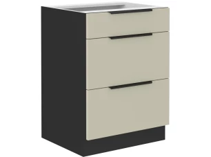 Dolná zásuvková kuchynská skrinka Arona, 60 cm, kašmírová/čierna