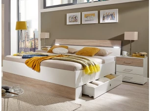 Posteľ s nočnými stolíkmi Cheep 180x200 cm, biela/dub sonoma