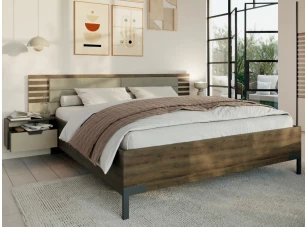 Posteľ s nočnými stolikmi Barea 180x200, béžová/dub atlantic