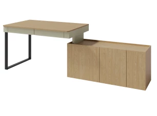 Písací stôl s komodou Lucky, eukalyptovo zelená/baltský dub