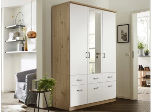Šatníková skriňa so zrkadlom Bremen, 136 cm, dub artisan/biela