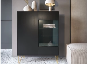 Vitrína Harmony, čierna/čierny mramor